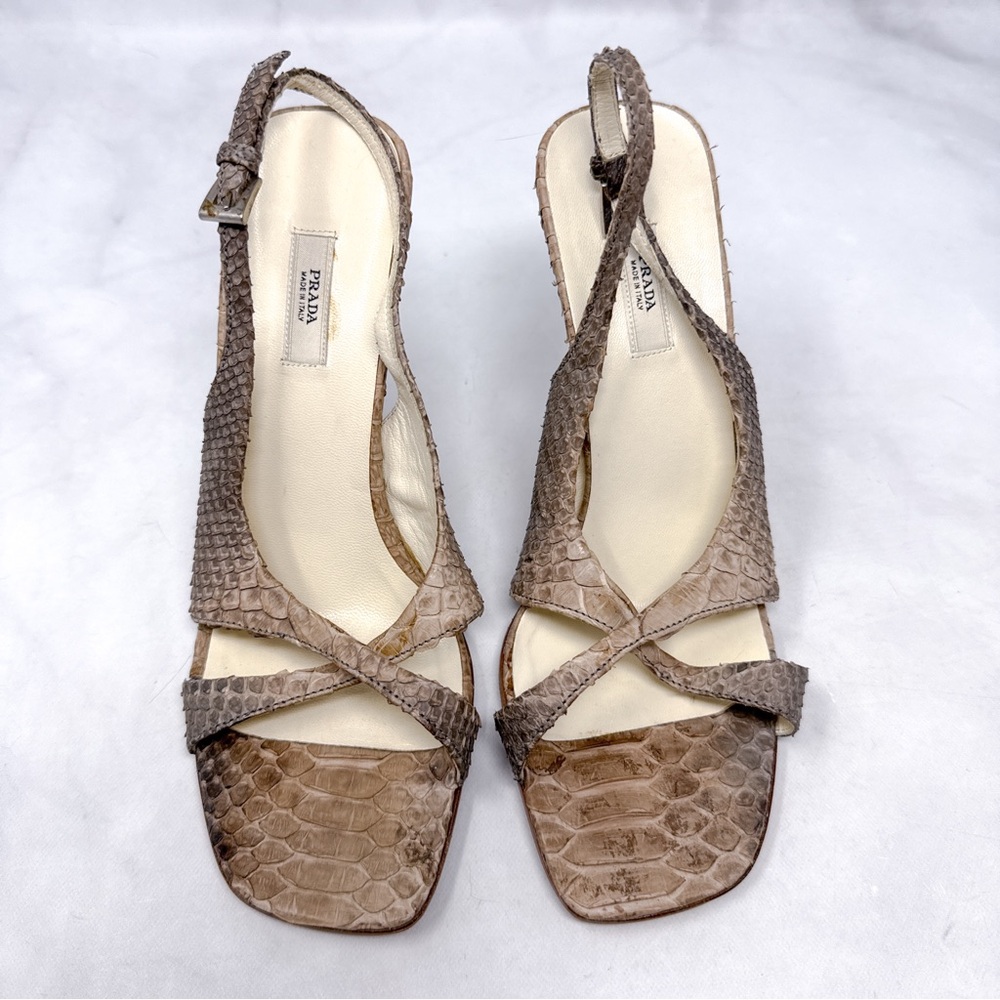 PRADA Vintage Y2K Leather Snakeskin Square Toe Slingback Sandal Heels 2000s 35.5 - Picture 4 of 16